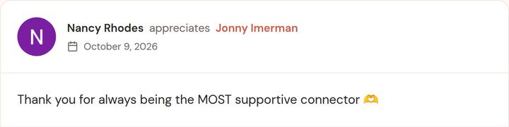 Nancy Rhodes appreciates Jonny Imerman: "Thank you for always being the MOST supportive connector 🫶"